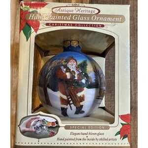 Vtg Antique Heritage Christmas Hand Painted Glass Ornament Special Edition Santa